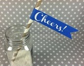 50 Custom Party Straws - Straw Flags Initial Monogram Vintage Paper Striped Drink Flag Wedding Personalized Graduation Shower Bachelorette