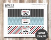 INSTANT DOWNLOAD - Little Man Mustache Printable Water Bottle Labels - Moustache Ready to print - birthday baby shower Il_170x135