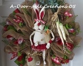 Primitive..Country..Burlap..Rabbit..Easter/Spring..Deco Mesh Wreath