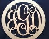 24" Connected Vine wooden monogram with CIRCLE Border,  wall hanging for weddings, birthdays, family rooms UNPAINTED