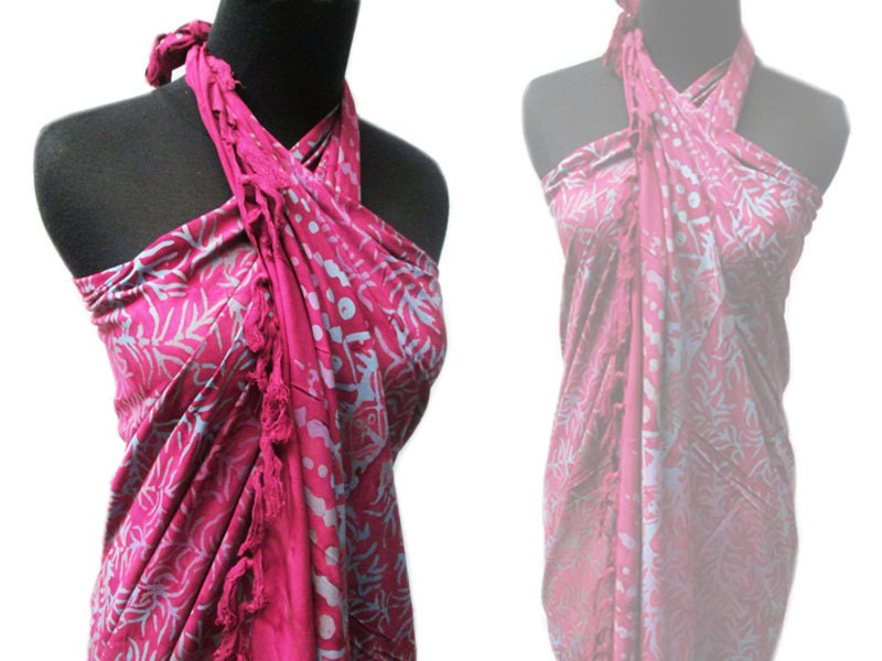 BATIK Beach Sarongs, Bali Sarong, Beach Cover up, Large Shawl, Batik Pareo, HANDMADE, Wine Red, Rayon, Size 47 x 71 inches.