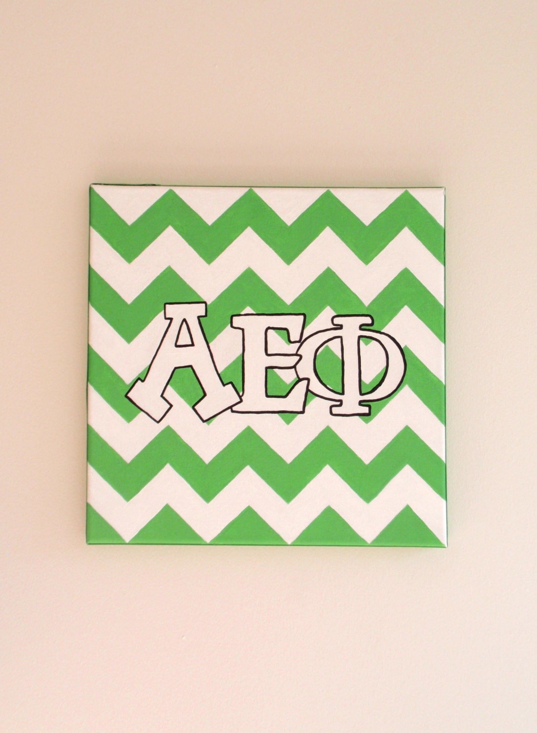 hand painted Alpha Epsilon Phi letters outline with chevron background 12x12 canvas OFFICIAL LICENSED PRODUCT