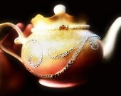 Custom Made to Order Pink Gold Pearl Rhinestone Jewel Encrusted Hand Painted  Tea Set