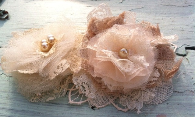 Champagne, Ivory, Tan, Linen, Lace, Tulle Fabric Flowers, Wedding Decorations, Wholesale Flowers, Floral Embellishment, Rustic