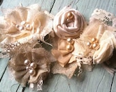Linen and Lace Fabric Flowers, Custom Made Flowers, Set of 3, Handmade, Rustic Wedding, Vintage Wedding, Floral, Appliqué 