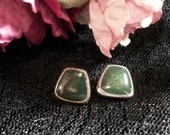 Fashion Jewelry, Post Earrings, Green Earrings,  Geometric Jewelry, Silver Tone Earrings, Bullet Clasp Backs, 1980s Fashion, St Patricks Da