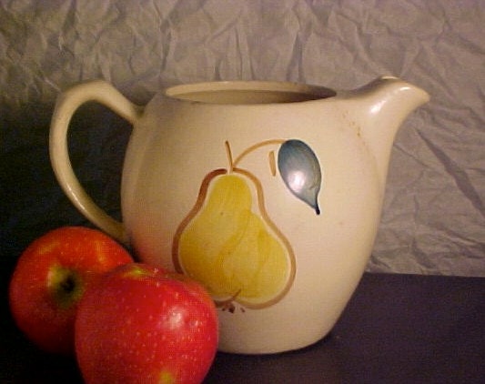 Antique Shabby Jug - Pitcher - Hand Painted Apples and Pears - big and round