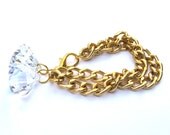Sugar Arm Candy Clear Plastic Diamond Bracelet on a Smooth Chunky Gold Chain Bracelet Arm Candy