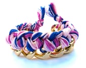 Magnolia Arm Candy Chain Woven Bracelet Pink Purple Dark Purple Chunky Gold Chain Bracelet