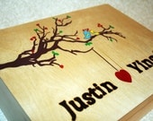 Guest Book Box Alternative Shabby Chic Rustic Wood Engraved Tree Love Birds Wedding Shower Advice for Bride & Groom Wooden Hearts