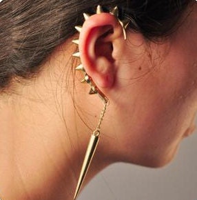 SALE: Gold Earring Cuff Jewelry with Dangling Spike Earring