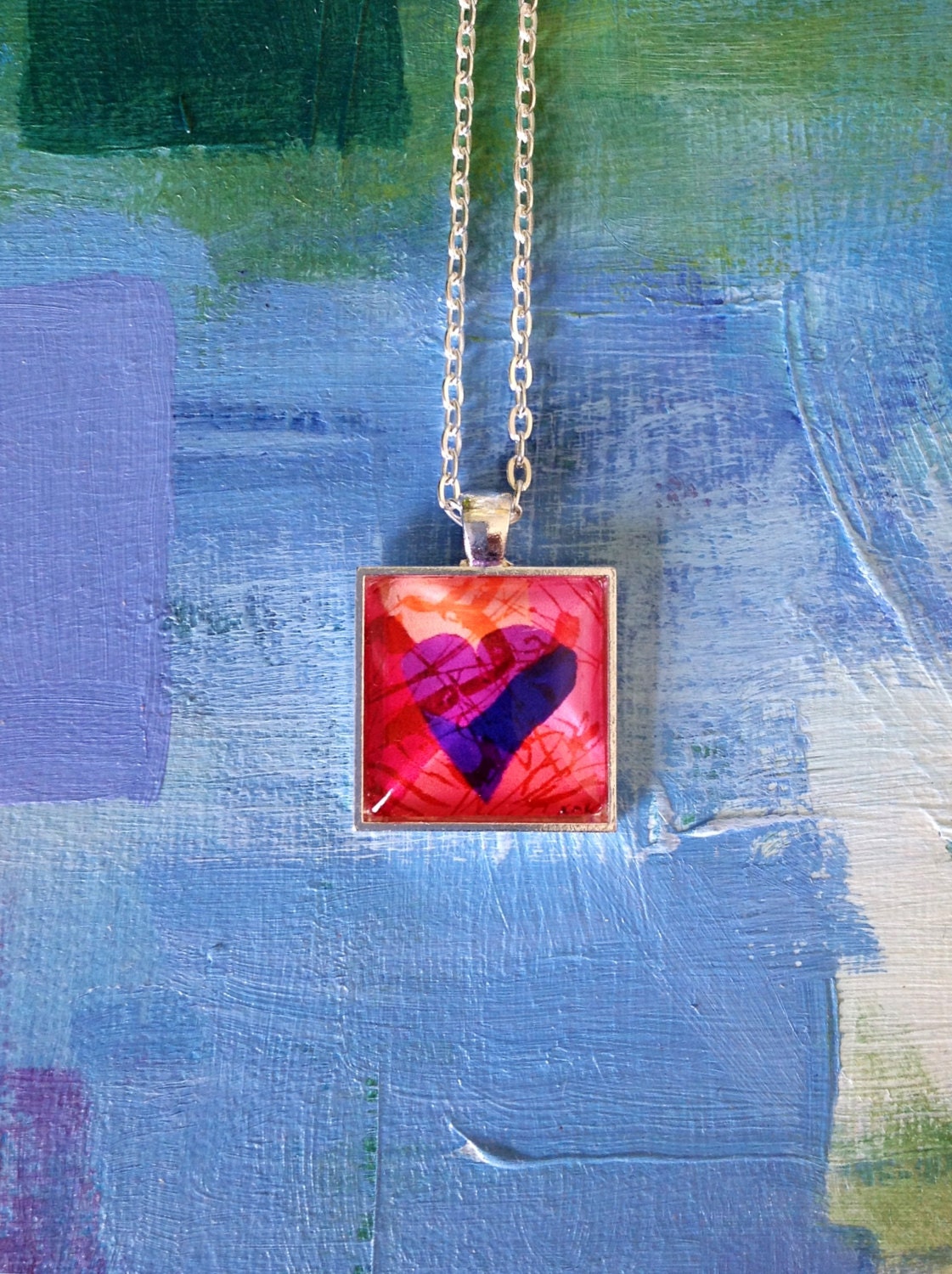Heart Purple Square Pendant