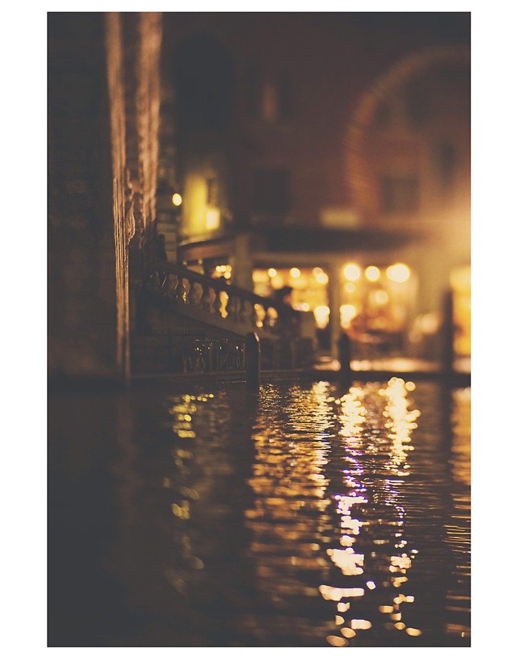 venice river reflection night color photo print - whimsical fine art landscape photography, water, romantic, grand canal, travel  - 14x11
