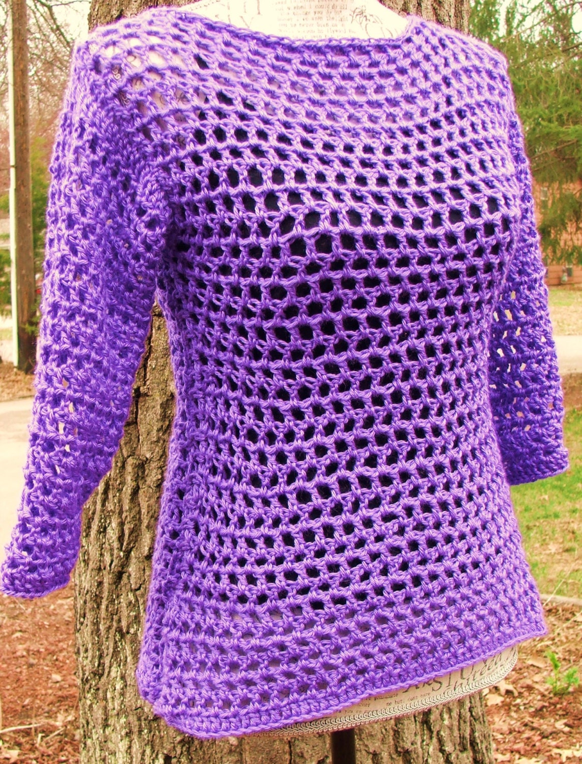 Crochet Purple Sweater. Kathleen's Summer Pullover. Size Small