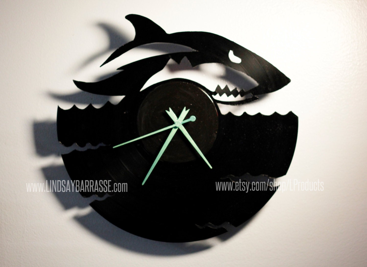 SHARK ATTACK Hand Cut Vinyl Record Wall Clock