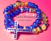 Blue and Gold Cross Beaded Bracelet