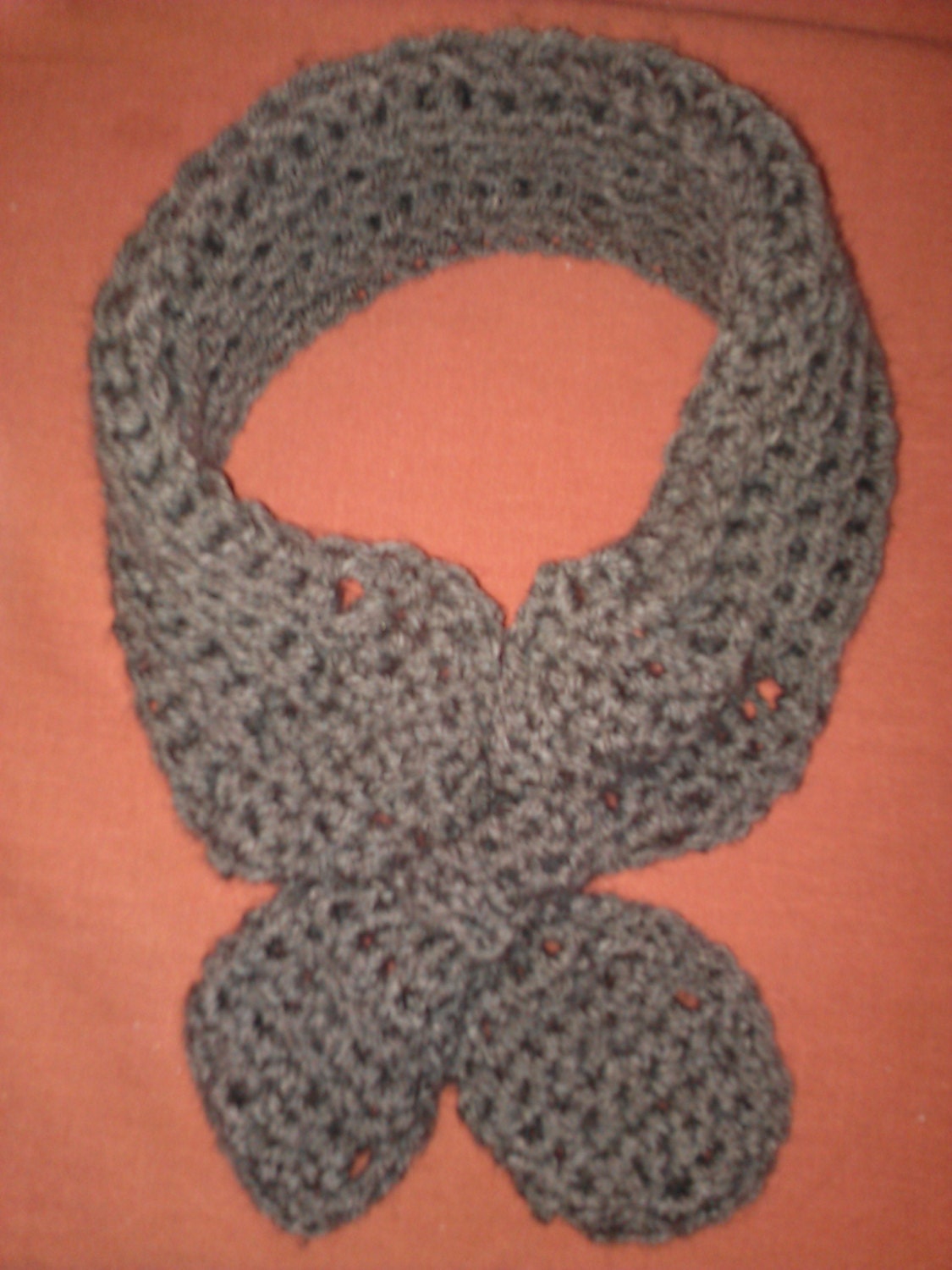 Crochet Vintage style neck tie/scarf/warmer color Taupe