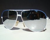 70s Vintage Mirror Aviator Sunglasses Unisex Huge Lenses White Wire Frame