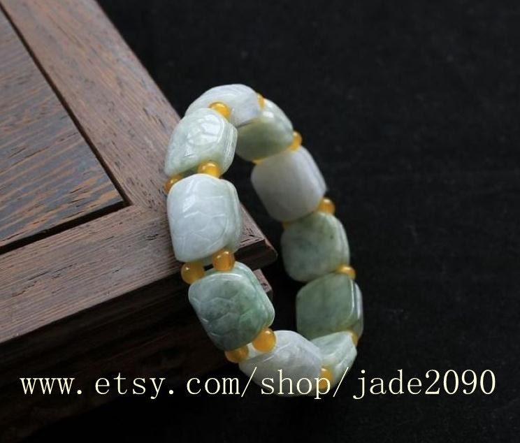 Free Shipping - Real  Green jadeite jade  beaded Turtle shell beads /Small YELLOW jade beads  Bracelet - adjustable string