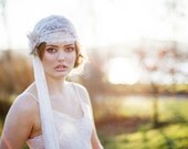 RENAISSANCE-Chantilly lace juliet cap veil with flower embroidered trim