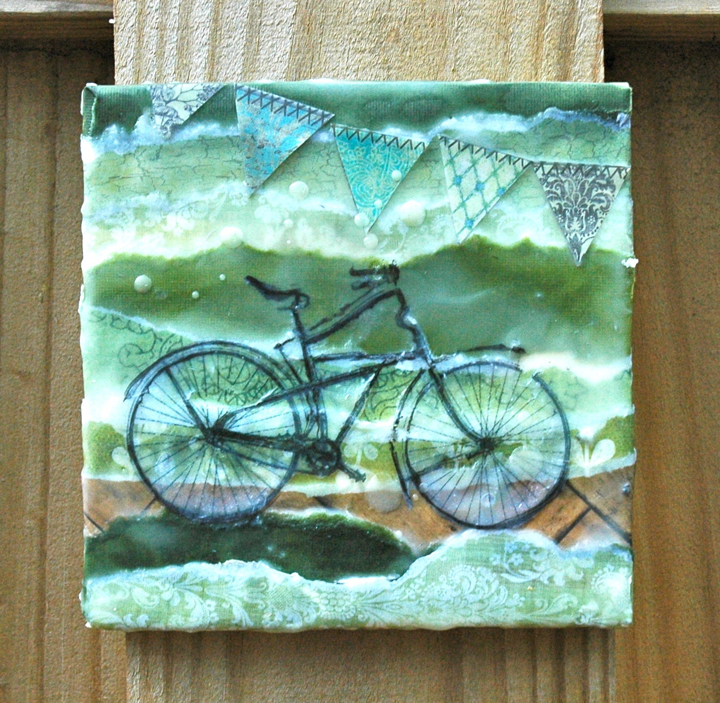 Vintage Inspired Shabby Chic Home Decor: Bicycle Silhouette Mixed Media Collage