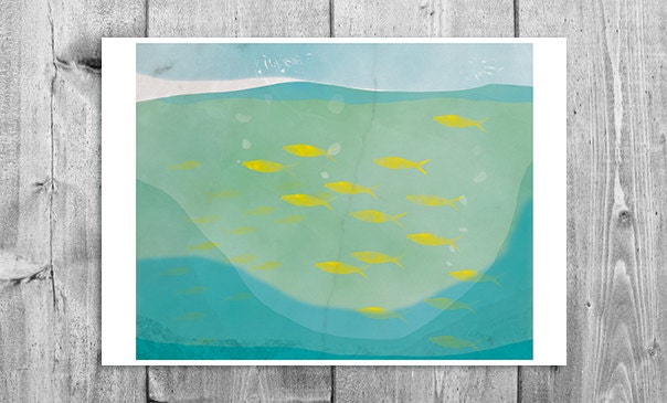 Abstract Fish Childrens Nursery Art Digital Print Sea Poster Marine Illustration Home Decor Kids Bathroom Print