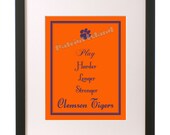 Clemson Tigers College Football Art Print South Carolina Gift Home Decor College 8 x 10
