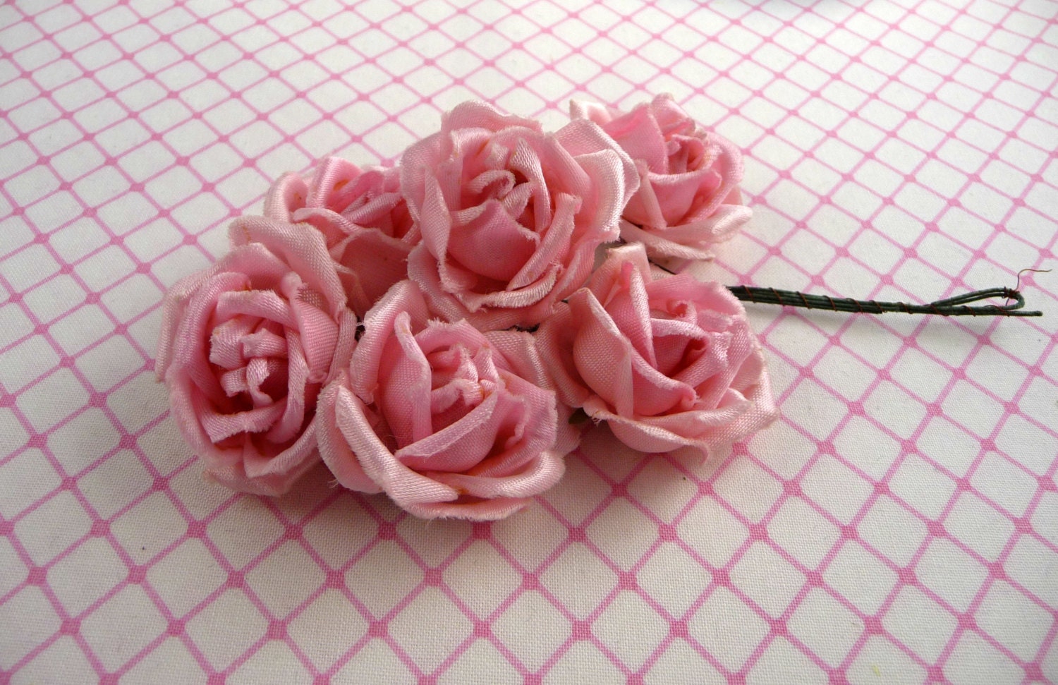 Vintage Pink Roses Six NOS Shabby Chic Flowers Millinery Hats Crafts Easter Spring