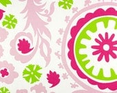 MODERN TABLE RUNNER, Weddings, Showers, Home Decor, 11 x 72, Contemporary Candy Pink/Chartruese Suzani Print