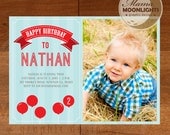 Happy Birthday Party Invitation Digital Printable 5x7 or 4x6 Photo Card  Invite( Aqua, Red) Pennants or Balloons