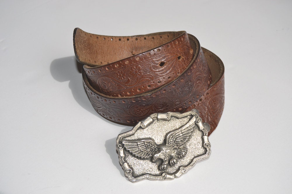 Leather belt for men and women,  gift for him, man gift,  Floral Western Belt , Brown Belt - Limbhad