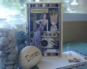 Stunning Large 3D "Lady in Lilac Dress" Art Deco Handmade Birthday Card by Christine with message inside, matching envelope & gift tag