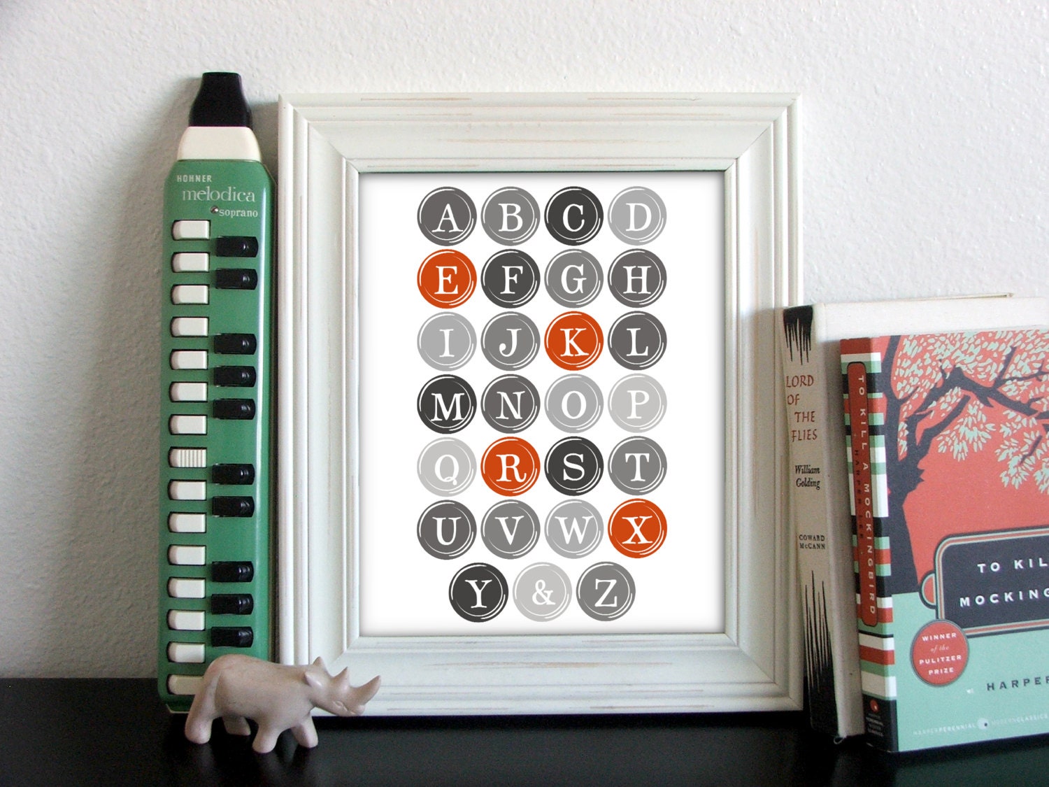 Alphabet, Grey, Orange, Typography Print, Typewriter, 8 x 10 BUY 2 GET 1 FREE