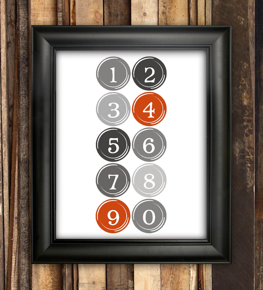 Numbers, Numerology, Gray, Orange, 8 x 10, Archival Giclee Print BUY 2 GET 1 FREE