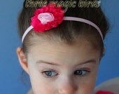 HOT PINK and PINK Chiffon Rose Headband, Shabby Chic Roses Headband, Baby-Toddler Headband, Photography Prop