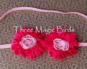 Baby Girl Headband, HOT PINK and PINK Chiffon Headband, Shabby Chic Headband, Toddler Headband, Baby Bows, Kids Headband, Infant Headband