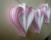 pink hearts garland, paper bunting, ornament, home decor, set of 10, nursery decoration, baby shower, Wedding decoration