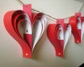 red hearts garland, paper bunting, ornament, home decor, set of 10, anniversary, wedding decoration