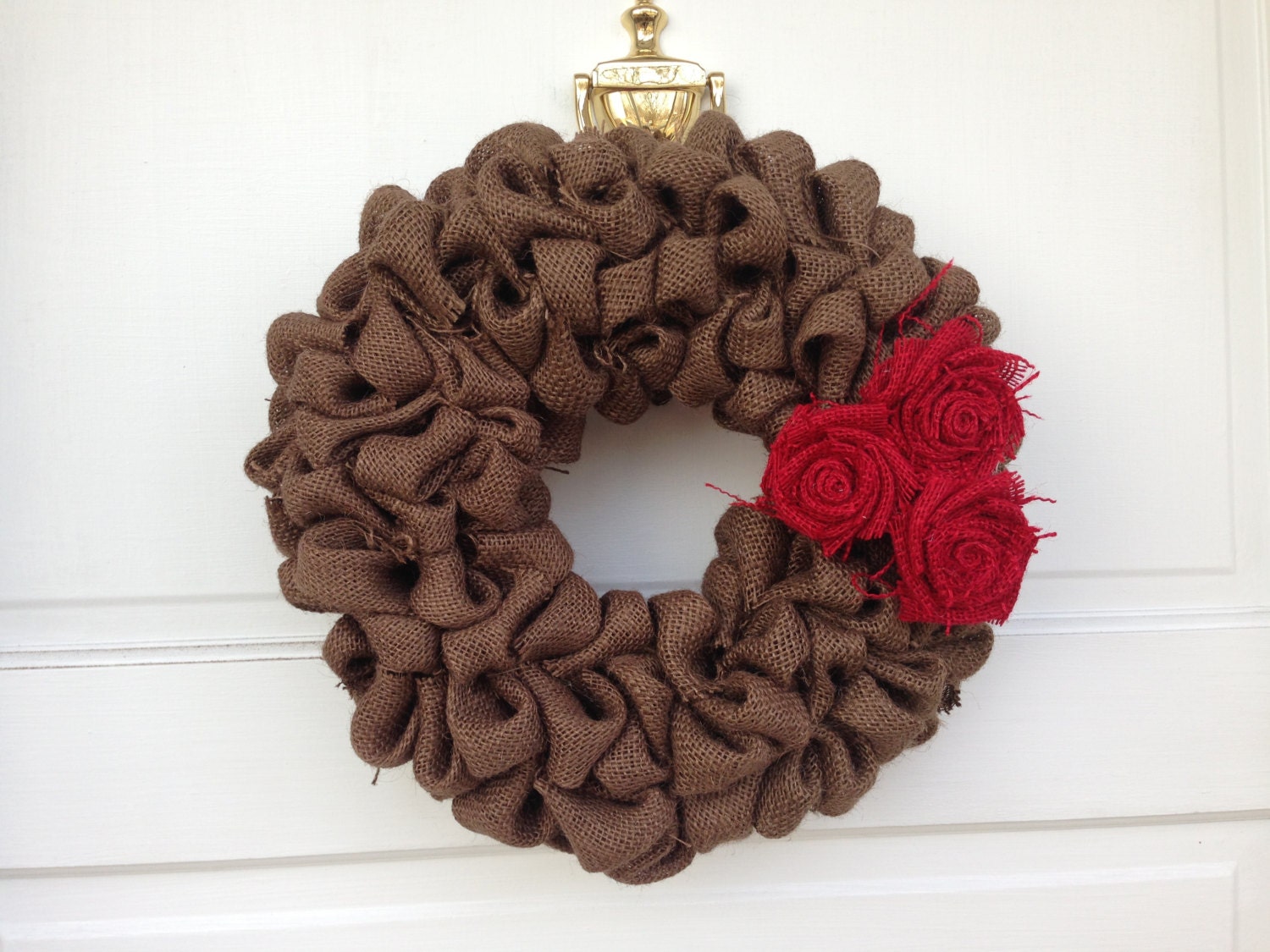 14" Chocolate Burlap Wreath with Burlap Flowers