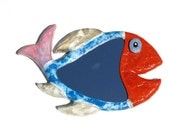 Decorative mirror orange and blue smiling fish wall hanging