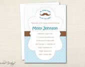 Mustache Boy Baby Shower Invitation - little man, blue and chocolate brown - digital file, printable, print yourself Il_170x135