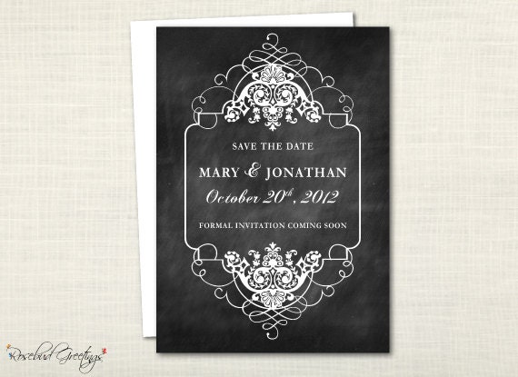 Save the Date Wedding Invitation - formal, elegant, chalkboard - digital file, printable, print yourself Il_170x135