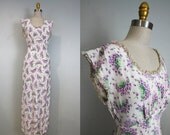 1940s silk bias cut dress/ 40s crepe de chine nightgown/ lavender/ nightie/ small