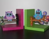 Bookends girl owl  handpainted kids room nursery Bedding - Ready to Ship