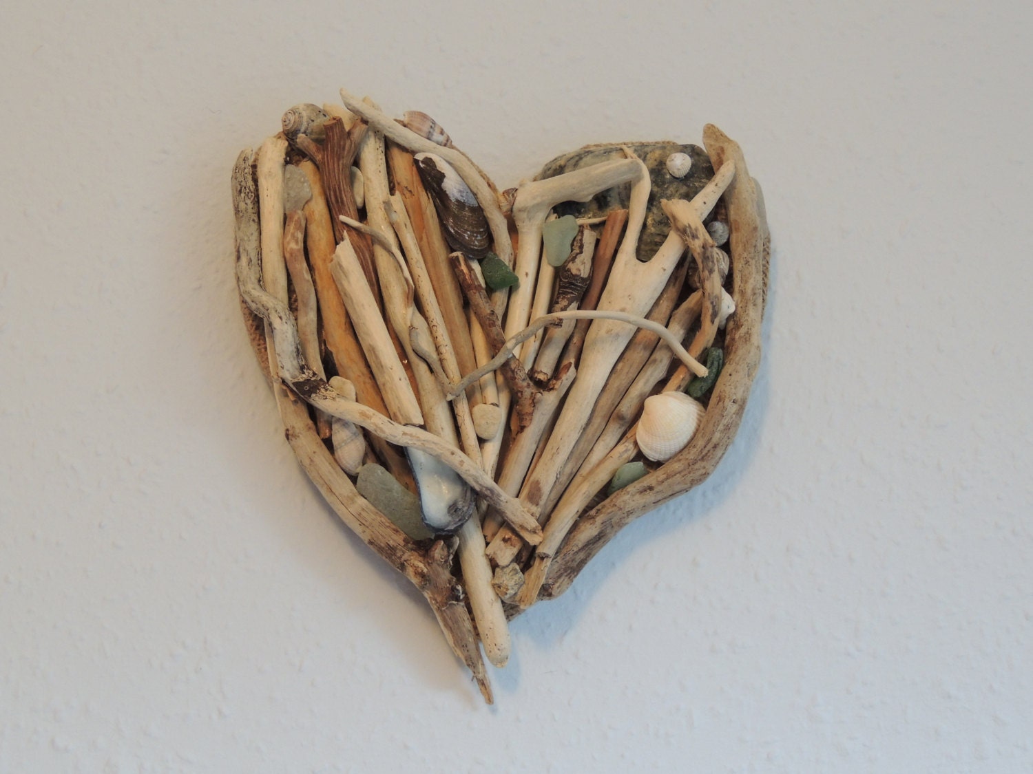 Handmade Driftwood and Shell Heart (22cm deep x 20cm across)
