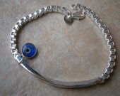 GREEK EVIL EYE Sterling Silver .925 Glass 10mm bead murano Cuff Id Bracelet Charm Nazar Mati Turkish beads Greece judaica hamsa