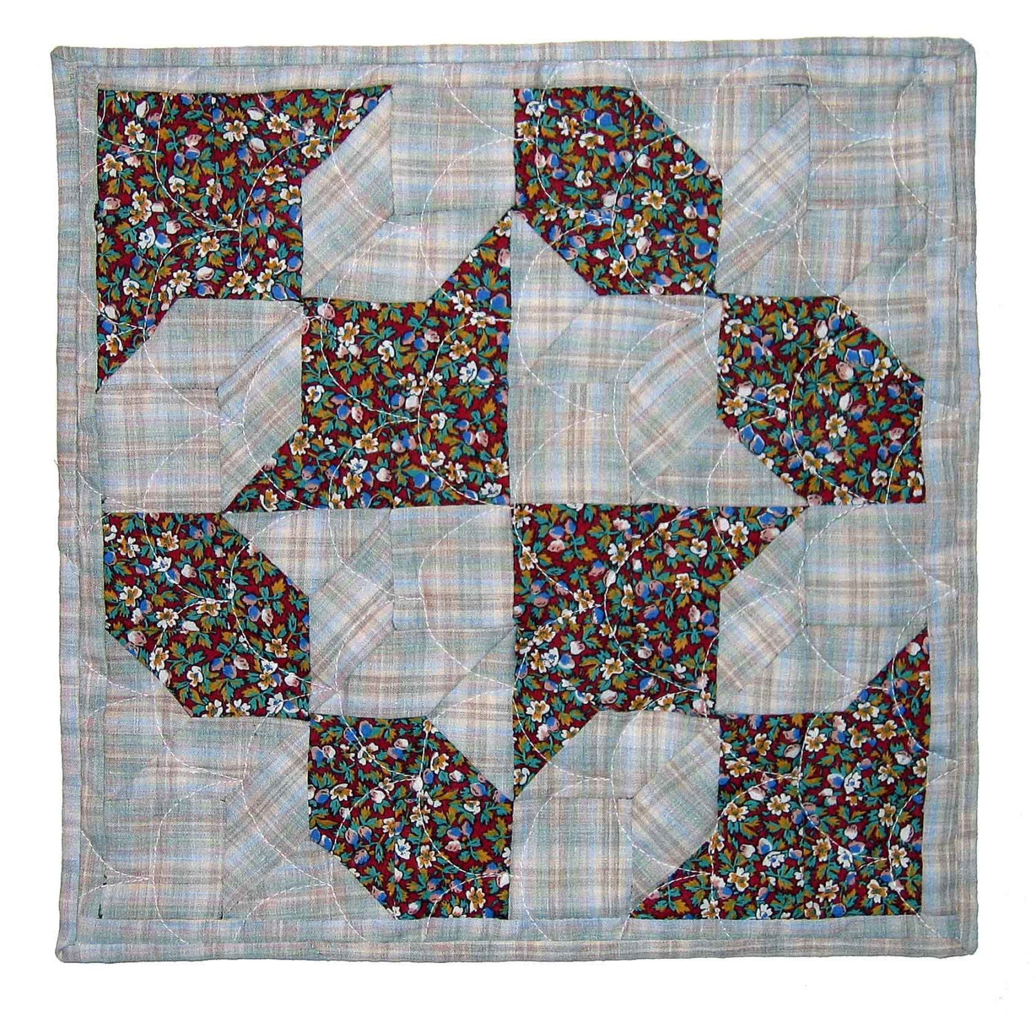 8 Pointed Star Wall Hanging Quilt, Grey and Red