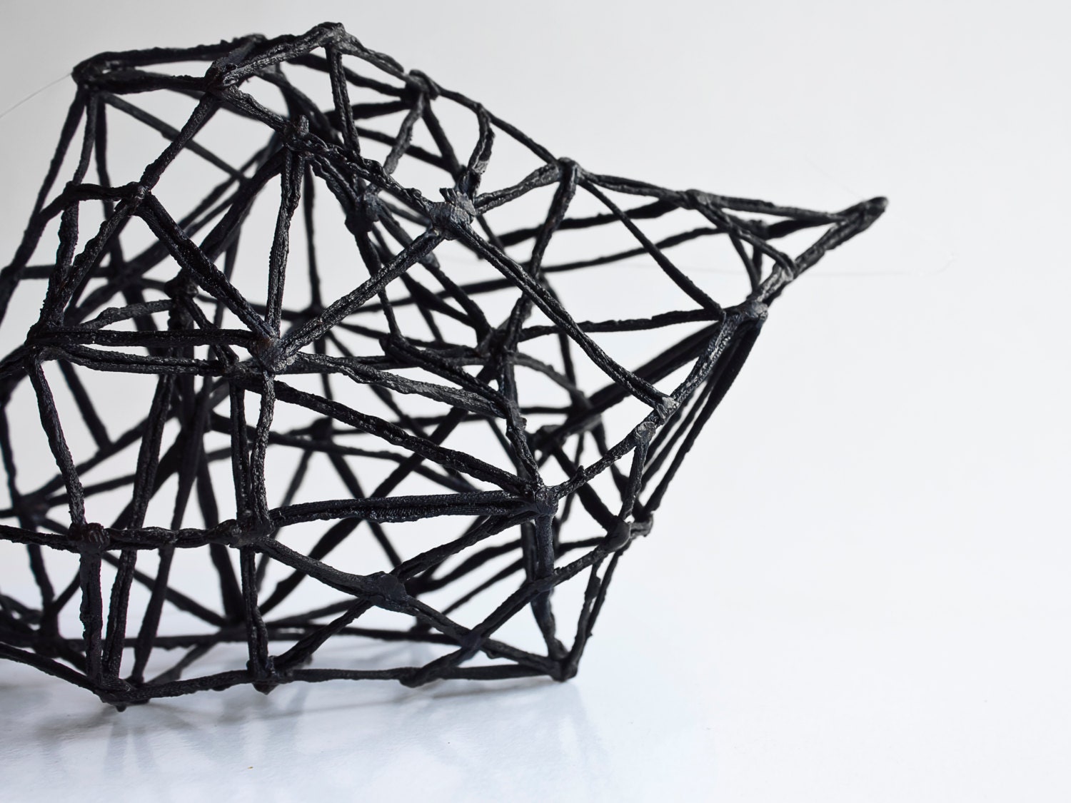 Black geometric mobile - minimalist hanging sculpture, singed fabric ornament, home decor, faceted ornament, fractal ornament, polyhedron