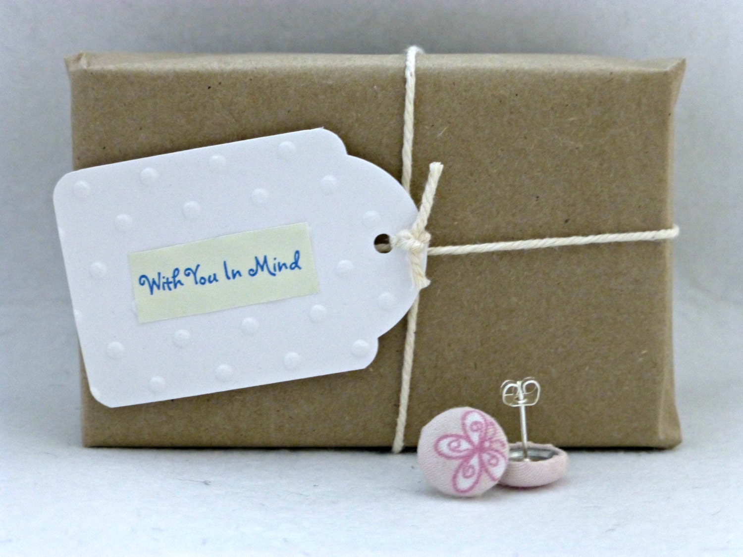 12mm Cotton Fabric Covered Button Earring. Silver Post.