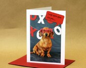 Valentines Day Card // Dachshund in Glasses // Funny Dog Greeting